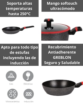 Batería de cocina Swiss Silver de aluminio antiadherente minerales naturales 10 piezas