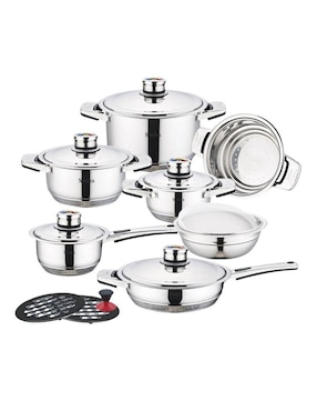 Batería de cocina Swiss Silver de acero inoxidable 16 piezas