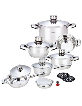 Batería de cocina Swiss Silver de acero inoxidable 16 piezas