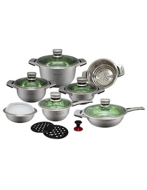 Batería De Cocina Swiss Silver Bergmayer De Acero Inoxidable 16 Piezas