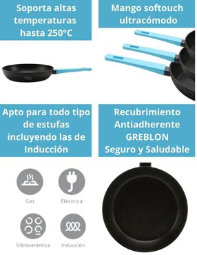Set de sartenes Cooks Master Greblon de aluminio 3 piezas