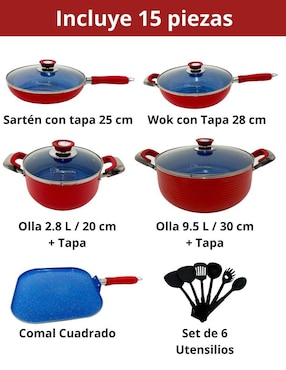 Batería de cocina Cooks Master de aluminio antiadherente minerales naturales 15 piezas
