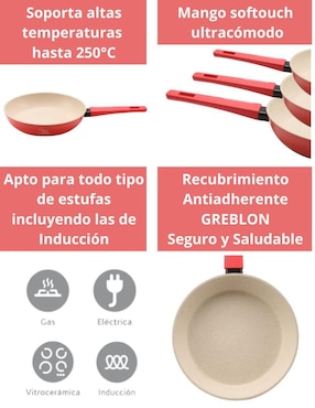 Set de sartenes Cooks Master Swiss Silver Mármol de aluminio 3 piezas