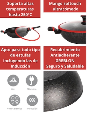 Sartén Wok con tapa Swiss Silver Greblon de aluminio