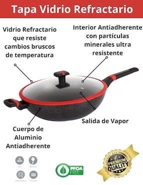 Sartén Wok con tapa Swiss Silver Greblon de aluminio