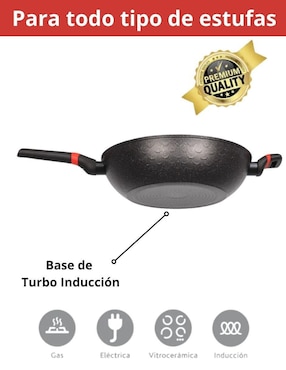 Sartén Wok con tapa Swiss Silver Greblon de aluminio