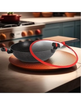 Sartén Wok con tapa Swiss Silver Greblon de aluminio