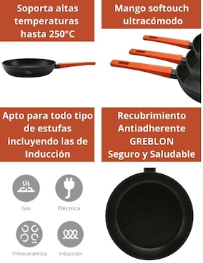 Set de sartenes Cooks Master Greblon de aluminio 3 piezas
