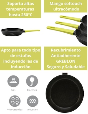 Set de sartenes Cooks Master Greblon de aluminio 3 piezas