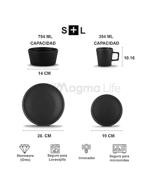 Vajilla cerrada Magma Life de cerámica para 4 personas