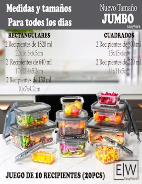 Set contenedores Easyware Jumbo de vidrio 10 piezas
