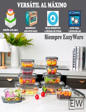 Set contenedores Easyware Jumbo de vidrio 10 piezas