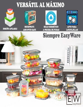 Set contenedores Easyware Jumbo de vidrio 18 piezas