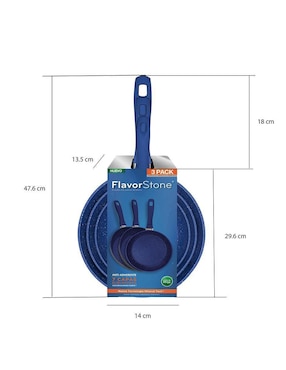 Set de sartenes Flavor Stone de acero inoxidable 3 piezas