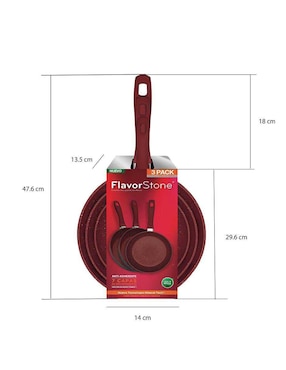 Set de sartenes Flavor Stone de acero inoxidable 3 piezas