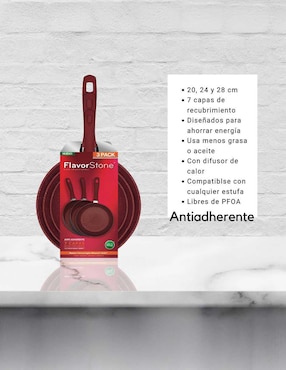 Set de sartenes Flavor Stone de acero inoxidable 3 piezas