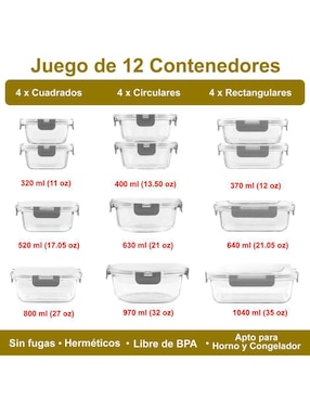 Set contenedores Magma Life de vidrio 24 piezas