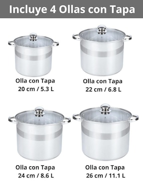 Batería de cocina Swiss Silver SZ8 de acero inoxidable 8 piezas