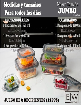 Set contenedores Easyware Jumbo de vidrio 6 piezas
