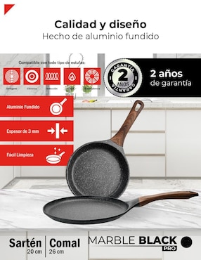 Set de sartenes Bogner Marble Black Pro de aluminio fundido 2 piezas