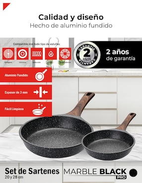 Set de sartenes Bogner Marble Black Pro de aluminio fundido 2 piezas
