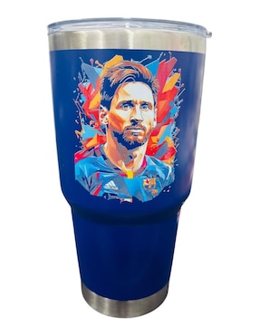 Termo Macarena Brand de acero inoxidable Messi Barcelona Collection con tapa push pull 887 ml
