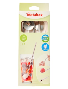 Set popote con limpiador Metaltex de acero inoxidable con 5 piezas