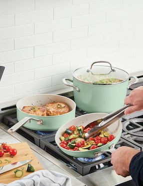 Batería de cocina Kitchenaid de aluminio anodizado antiadherente cerámica 10 piezas
