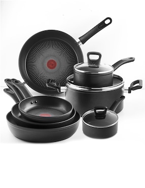 Batería de cocina T-Fal de aluminio antiadherente titanio 10 piezas