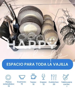 Escurridor de trastes happy life expandible de plástico