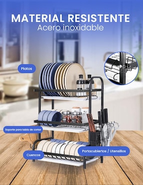 Escurridor de trastes Happy Life de acero inoxidable