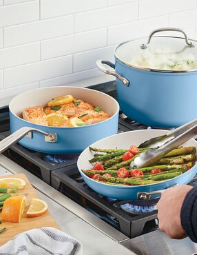 Batería de cocina Kitchen Aid de aluminio anodizado antiadherente sin PFOA 10 piezas