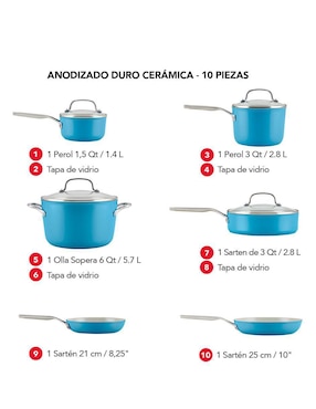 Batería de cocina Kitchen Aid de aluminio anodizado antiadherente sin PFOA 10 piezas