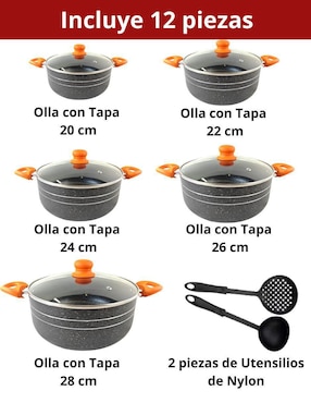 Batería de cocina Cooks Master de aluminio antiadherente minerales naturales 12 piezas