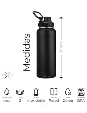 Termo Xtellar de acero inoxidable con tapa rosca 900 ml