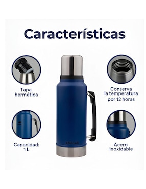 Termo Xtellar de acero inoxidable con tapa rosca 1 L