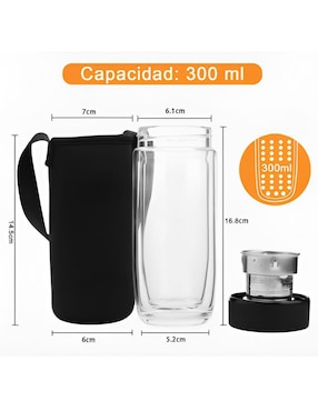 Termo infusor Xtellar de vidrio con tapa rosca 300 ml