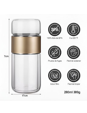 Termo infusor Xtellar de vidrio con tapa rosca 280 ml