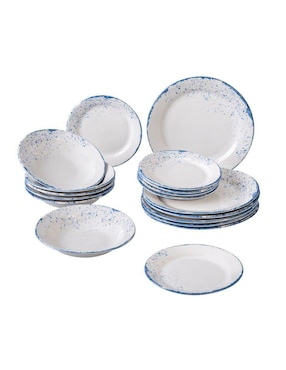 Vajilla cerrada Santa Anita blue dots de porcelana para 6 personas