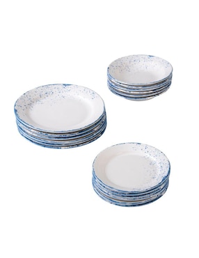 Vajilla cerrada Santa Anita blue dots de porcelana para 6 personas