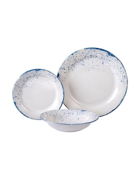 Vajilla cerrada Santa Anita blue dots de porcelana para 6 personas