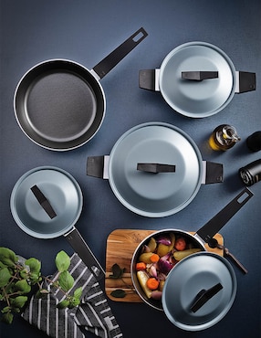 Batería de cocina Tramontina de aluminio antiadherente starflon excellent 9 piezas