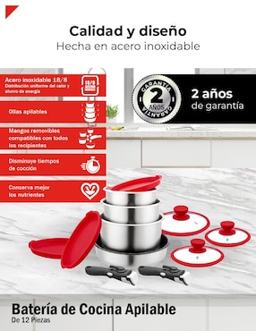 Batería de cocina Bogner de acero inoxidable antiadherente titanio 12 piezas