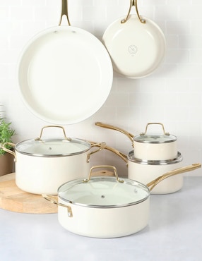Batería de cocina Martha Stewart Lockton de aluminio esmaltado antiadherente cerámica 10 piezas