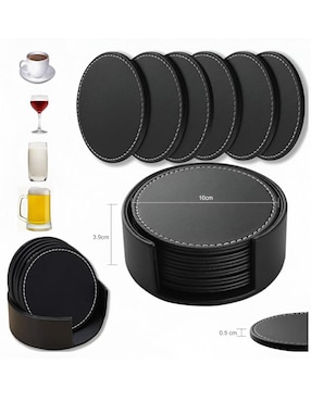 Set de portavasos Xtellar de cuero 8 piezas