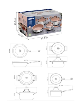 Batería de cocina Tramontina Romagna de acero inoxidable antiadherente cerámica 7 piezas