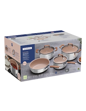 Batería de cocina Tramontina Romagna de acero inoxidable antiadherente cerámica 7 piezas