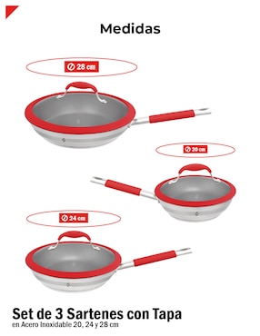 Set de sartenes con tapa Bogner de acero inoxidable 6 piezas