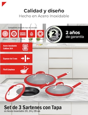 Set de sartenes con tapa Bogner de acero inoxidable 6 piezas