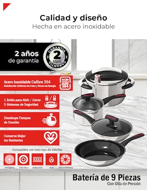 Batería de cocina Bogner de acero inoxidable antiadherente titanio 9 piezas